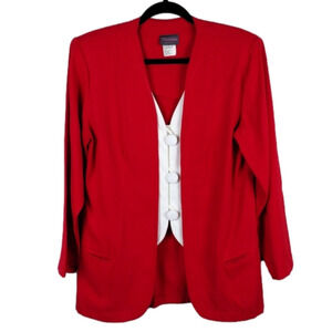 Tina Barrie Vintage Red V-Neck Button Front Long Sleeve Classic Length Blazer